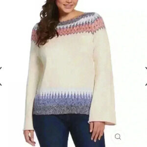 NWOT Rafaella Fair Isle Winter Holiday Crewneck Bell SleeveSweater Size Large